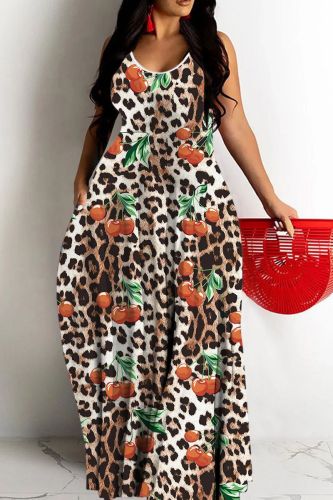 Sexy Casual Print Backless Spaghetti Strap Long Dresses