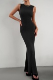Casual Solid Basic O Neck Long Dresses