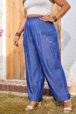 Casual Solid Patchwork Pocket Plus Size Trousers