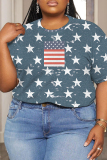 Casual Flag Stars Print O Neck Plus Size Graphic Loose T Shirt