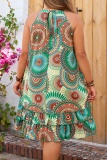 Casual Print Hollowed Out Patchwork O Neck Sleeveless Plus Size Dresses