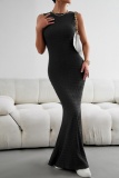 Casual Solid Basic O Neck Long Dresses
