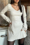 Casual Solid Basic V Neck Long Sleeve Dresses