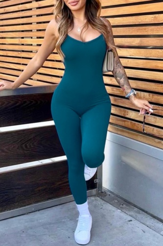 Sexy Sportswear Solid Backless Spaghetti Strap Skinny Jumpsuits