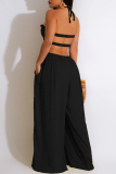 Sexy Casual Solid Frenulum Backless Halter Regular Jumpsuits