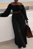 Casual Solid Slit Off the Shoulder Plus Size Two Pieces