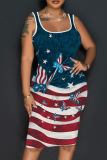 Casual Flag Stars Print U Neck Knee Length Sleeveless Bodycon Tank Dress