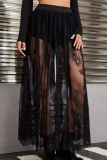 Casual Solid Patchwork See-through Skinny High Waist Conventional Patchwork Skirt