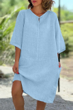 Casual Simplicity Solid Patchwork Buttons V Neck A Line Dresses