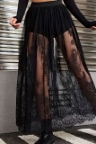 Casual Solid Patchwork See-through Skinny High Waist Conventional Patchwork Skirt