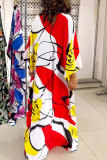 Casual Street Daily Elegant College Vacation Mixed Printing Patchwork Printing Contrast V Neck Dresses