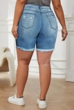 Casual Solid Ripped Skinny Conventional Solid Color Plus Size Denim Shorts
