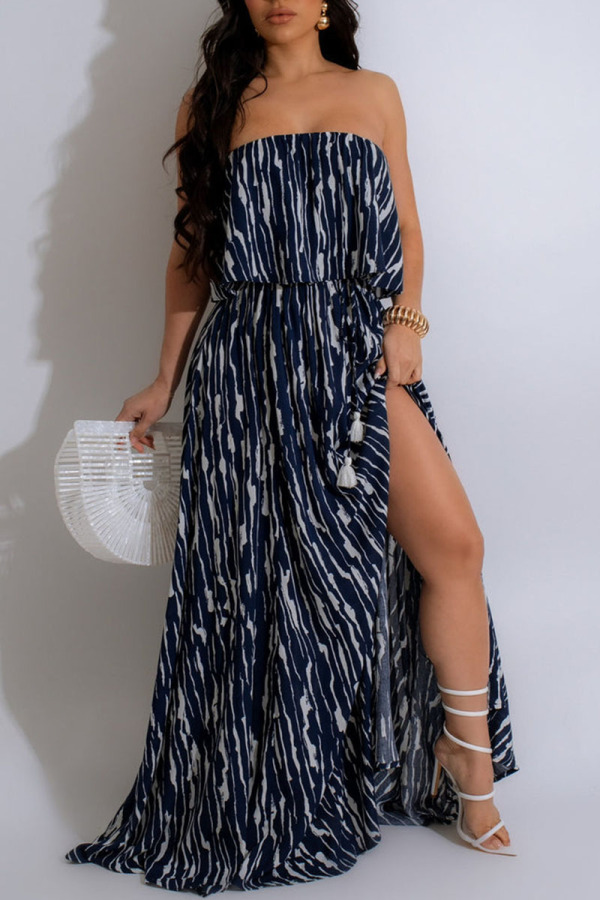 Casual Street Daily Elegant Mixed Printing Printing Strapless Dresses