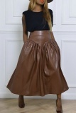 Casual Solid Patchwork Regular High Waist Conventional Solid Color Skirt