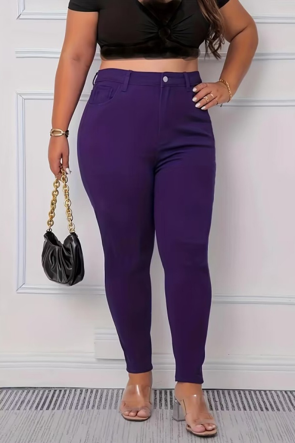 Casual Solid Plus Size Jeans