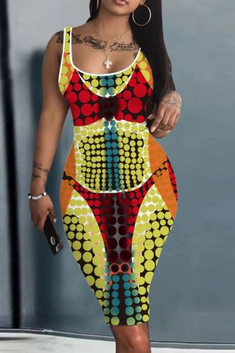 Casual Print Basic U Neck Vest Dresses
