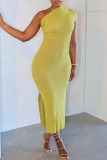 Casual Street Daily Elegant Simplicity Slit Solid Color One Shoulder Asymmetrical Dresses