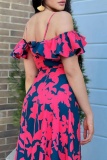 Casual Print Backless Off the Shoulder Long Dresses