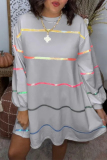 Casual Striped Patchwork Contrast O Neck Long Sleeve Dresses
