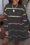 Casual Striped Patchwork Contrast O Neck Long Sleeve Dresses