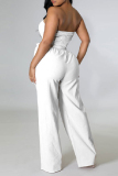 Casual Solid Backless Strapless Skinny Jumpsuits
