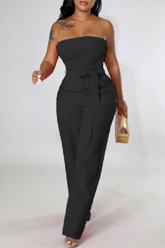 Casual Solid Backless Strapless Skinny Jumpsuits
