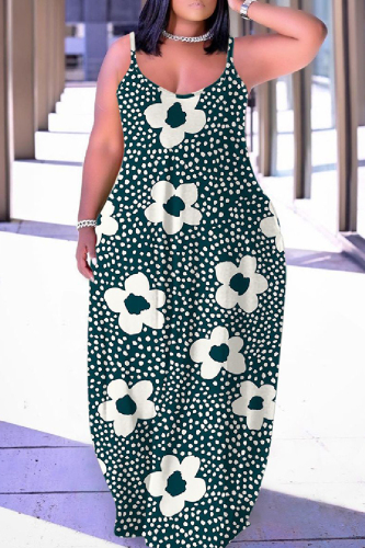 Sexy Casual Print Backless Spaghetti Strap Long Dresses
