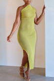 Casual Street Daily Elegant Simplicity Slit Solid Color One Shoulder Asymmetrical Dresses