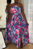 Casual Sweet Street Daily Elegant Mixed Printing Slit Printing Contrast Halter Asymmetrical Dresses