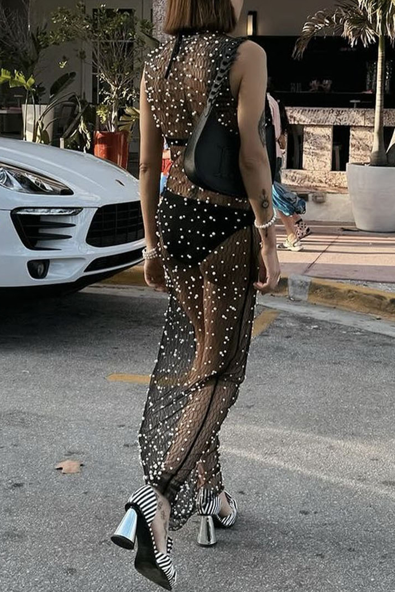 Wholesale Sexy Vacation Solid See-through Beading Mesh Swimwears Cover ...