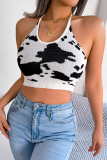 Sexy Animal Print Backless Weave Halter Tops