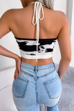 Sexy Animal Print Backless Weave Halter Tops