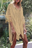 Sexy Solid Tassel Hollowed Out Slit Swimwears Cover Up