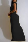 Sexy Casual Solid Patchwork V Neck Long Dresses