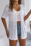 Casual Solid Weave Cardigan Collar Outerwear