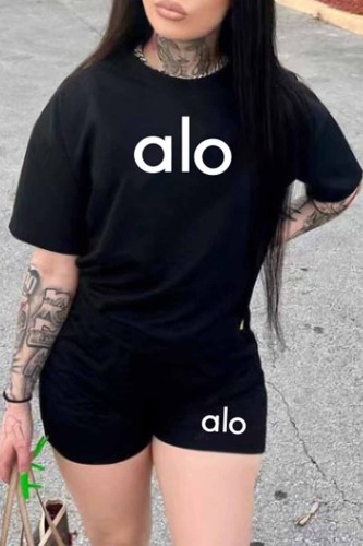 Casual Print Letter O Neck Short Sleeve Two Pieces