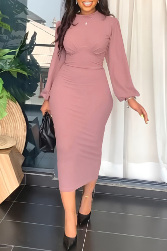 Casual Solid Patchwork O Neck Long Sleeve Dresses