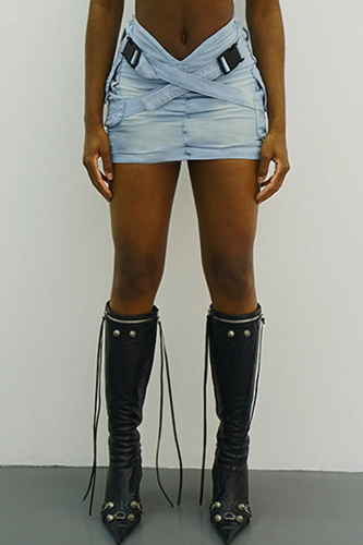 Casual Solid Patchwork High Waist Skinny Denim Skirts