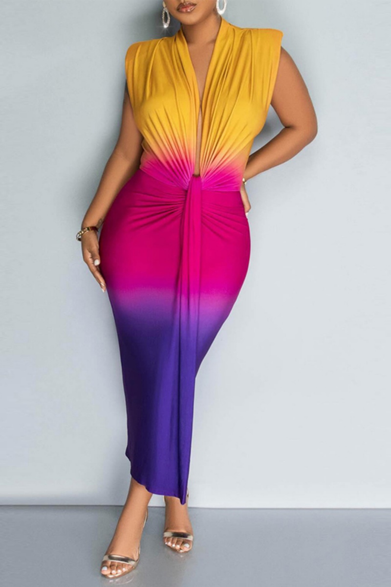 Wholesale Casual Gradual Change Print Patchwork V Neck Sleeveless ...