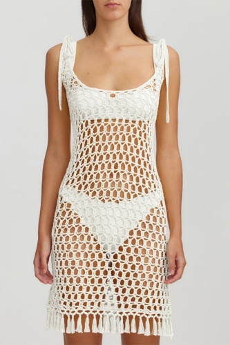 Sexy Solid Bandage Hollowed Out See-through Backless Swimwears Cover Up