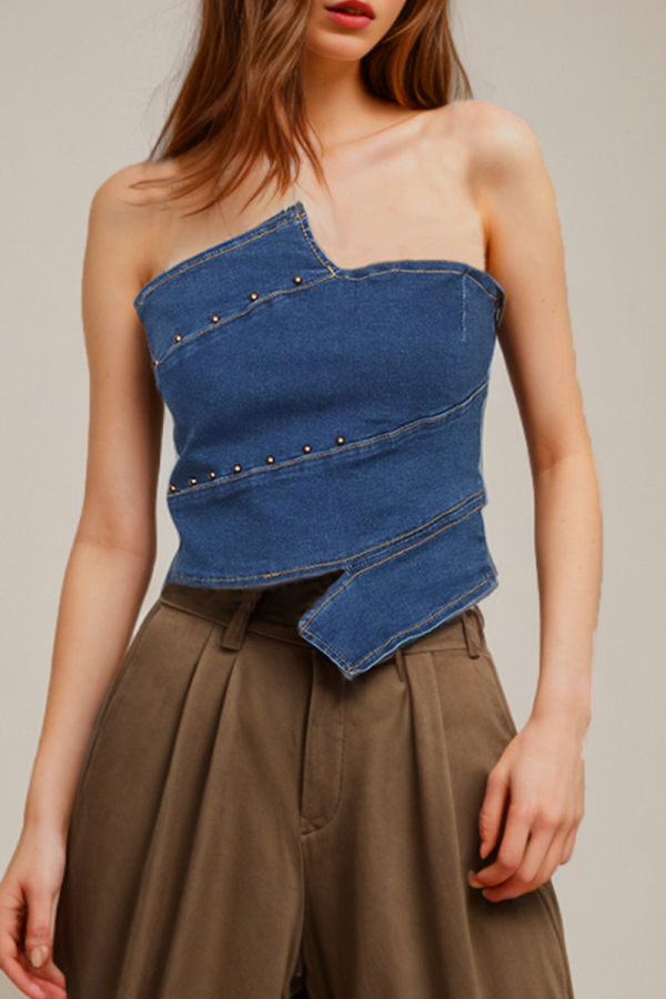 Sexy Casual Solid Patchwork Backless Strapless Tops