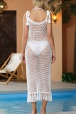 Sexy Solid Bandage Hollowed Out See-through Slit Swimwears Cover Up