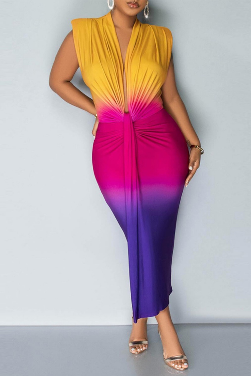 Wholesale Casual Gradual Change Print Patchwork V Neck Sleeveless ...