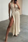 Sexy Bohemian Solid Slit V Neck Beach Dresses