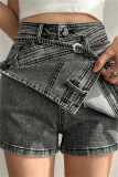 Casual Solid Patchwork With Belt High Waist Skinny Denim Shorts