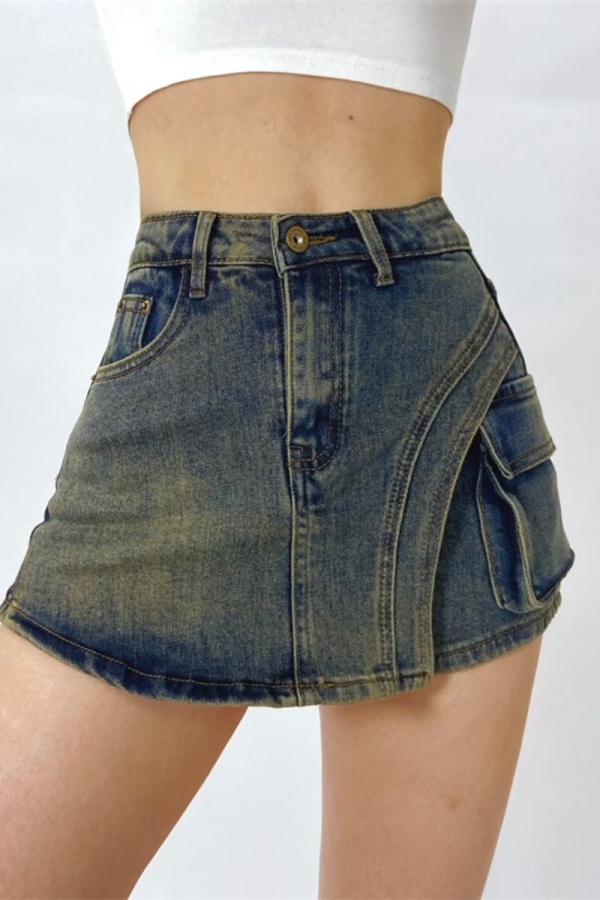 Casual Solid Patchwork High Waist Skinny Denim Shorts