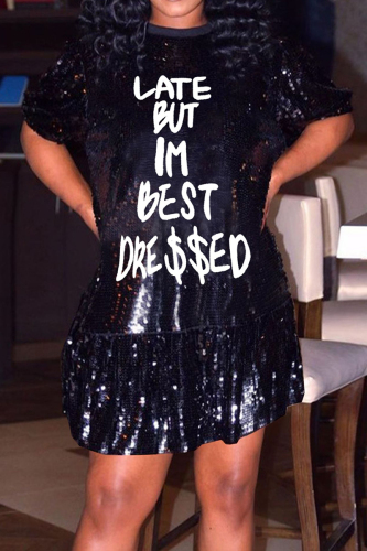 Casual Print Sequins Patchwork O Neck Straight Dresses