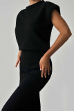 Elegant Solid Patchwork Half A Turtleneck Sleeveless Two Pieces