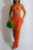 Crochet Sleeveless Bikini Top One Shoulder Cut Out Asymmetrical Beach Maxi Dress Matching Set