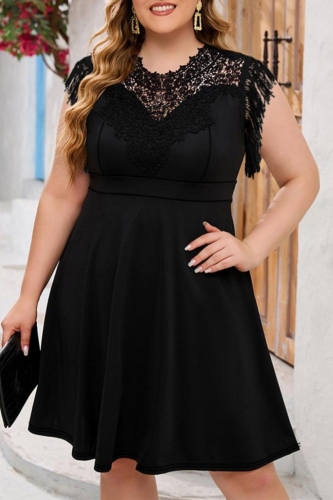 Casual Tassel Patchwork O Neck Sleeveless Plus Size Dresses
